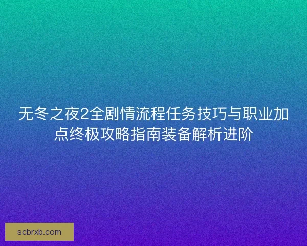 无冬之夜2全剧情流程任务技巧与职业加点终极攻略指南装备解析进阶